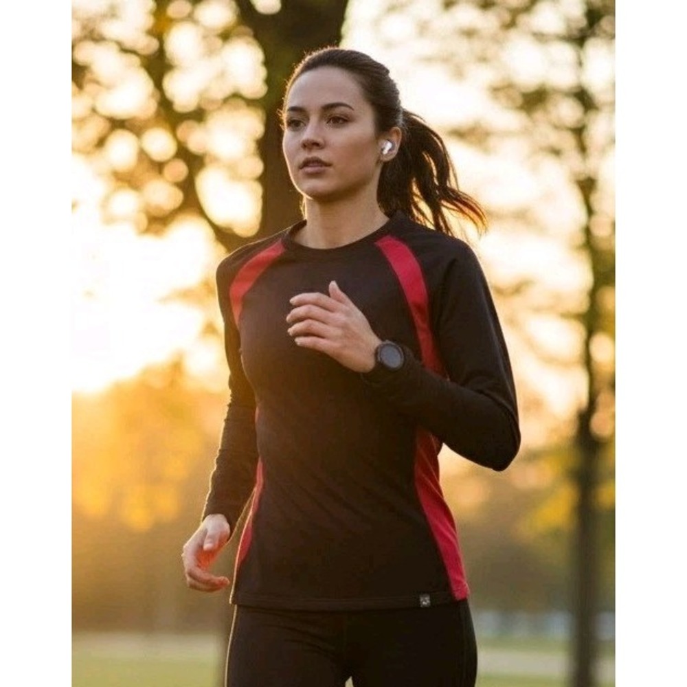 Sugoi Long Sleeve Women's Size M Athletic Top Black Red Running Activewear Gym
